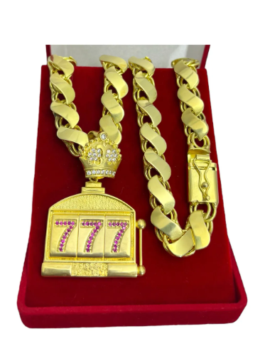 Cordão Moeda Antiga Corrente Friso S 12mm Pingente 7 Luxo Ouro