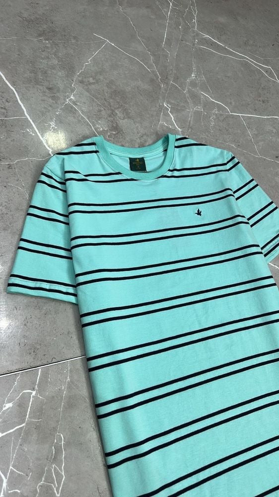 Camisa T-Shirt Listrada Importada Brooksfield Verde Agua Listra