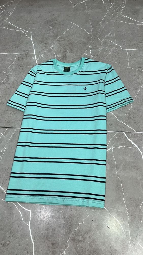 Camisa T-Shirt Listrada Importada Brooksfield Verde Agua Listra