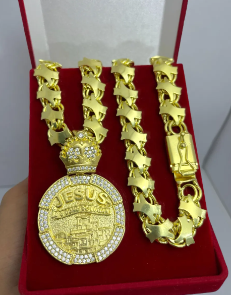 Cordão Mc Poze Corrente Friso K De Moeda Antiga + Friso 18k Ouro