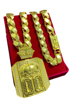 Cordão Corrente 100% Moeda Antiga Friso S 12mm + Pingentes 2 Cor 00 COROA CRAV