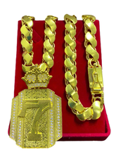 Cordão Corrente 100% Moeda Antiga Friso S 12mm + Pingentes Cor 7 crav lado