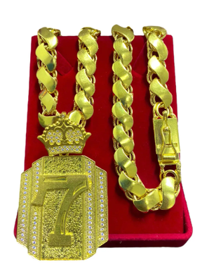 Cordão Corrente 100% Moeda Antiga Friso S 12mm + Pingentes Cor 7 crav lado