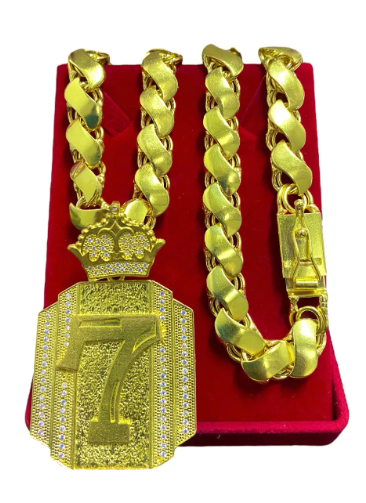 Cordão Corrente 100% Moeda Antiga Friso S 12mm + Pingentes Cor 7 crav lado