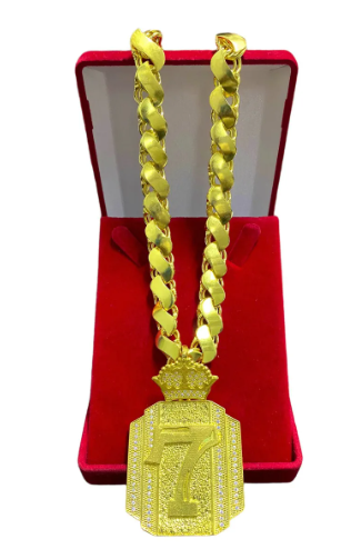 Cordão Corrente 100% Moeda Antiga Friso S 12mm + Pingentes Cor 7 crav lado