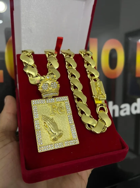 Cordão Friso S + Pingente Mc Poze De Moeda Antiga + Brinde