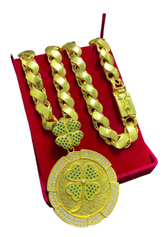 Cordão Corrente 100% Moeda Antiga Friso S 12mm + Pingentes Cor trevo redondo crav