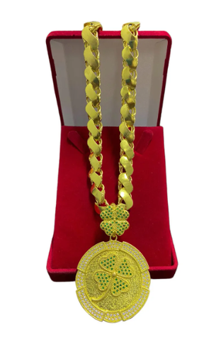 Cordão Corrente 100% Moeda Antiga Friso S 12mm + Pingentes Cor trevo redondo crav