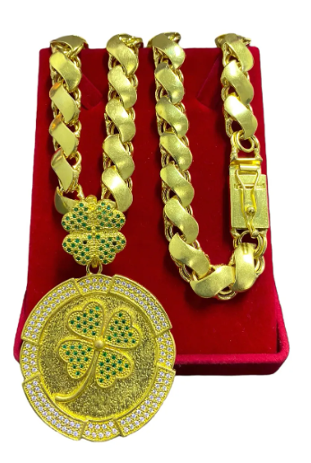 Cordão Corrente 100% Moeda Antiga Friso S 12mm + Pingentes Cor trevo redondo crav