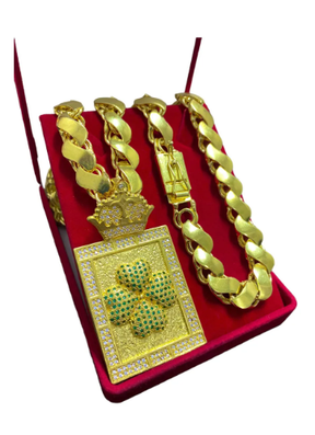 Cordão Corrente 100% Moeda Antiga Friso S 12mm + Pingentes Cor Trevo Quadrado Crav