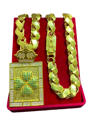 Cordão Corrente 100% Moeda Antiga Friso S 12mm + Pingentes Cor Trevo Quadrado Crav