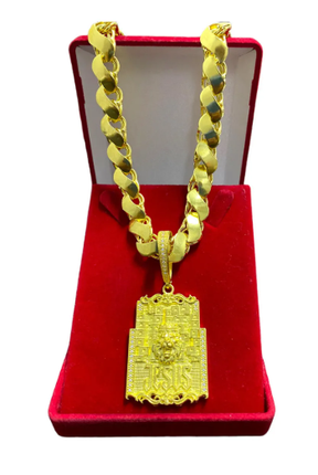 Cordão Corrente 100% Moeda Antiga Friso S 12mm + Pingentes 2 Cor LEAO JESUS CRAV