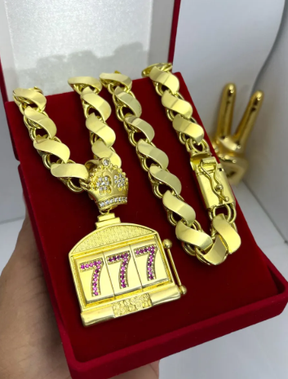 Cordão Moeda Antiga Corrente Friso S 12mm Pingente 7 Luxo Ouro