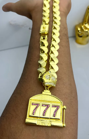 Cordão Moeda Antiga Corrente Friso S 12mm Pingente 7 Luxo Ouro