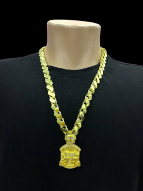 Cordão Moeda Antiga Friso S 12mm Pingente 7 Cravejado 70cm Dourado