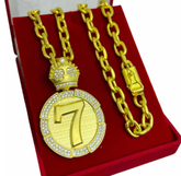 Cordão Cadeado De Moeda Antiga Pura 8mm 70cm Pingente 7 Sete Ouro